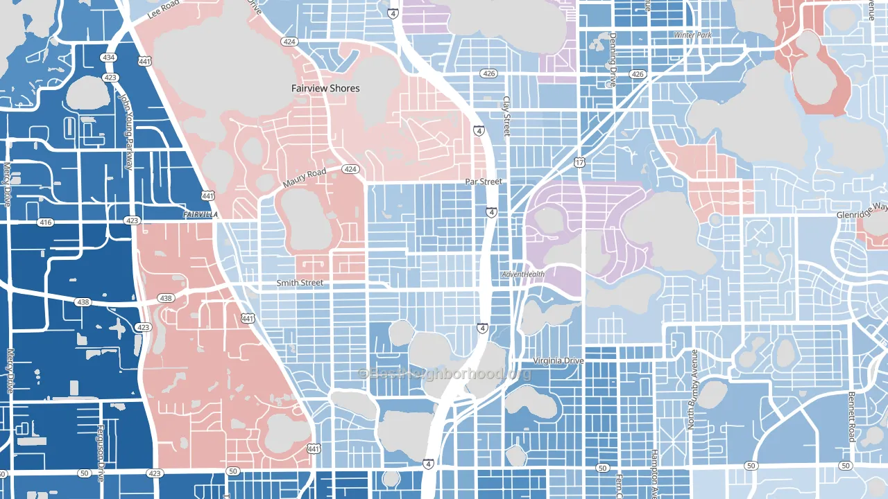 North Orange, Orlando, FL block-group political-lean map