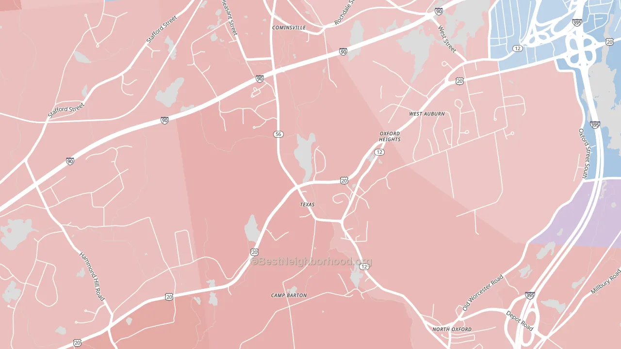 North Oxford, MA block-group political-lean map