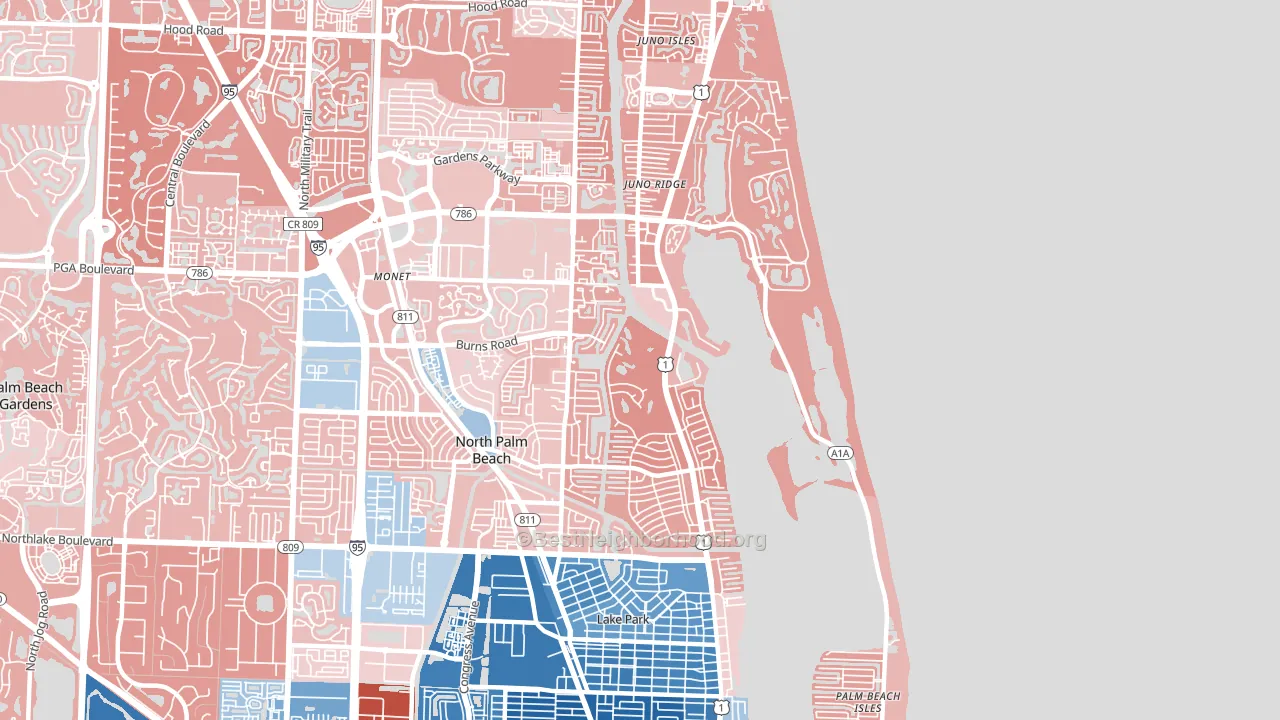 North Palm Beach, FL block-group political-lean map