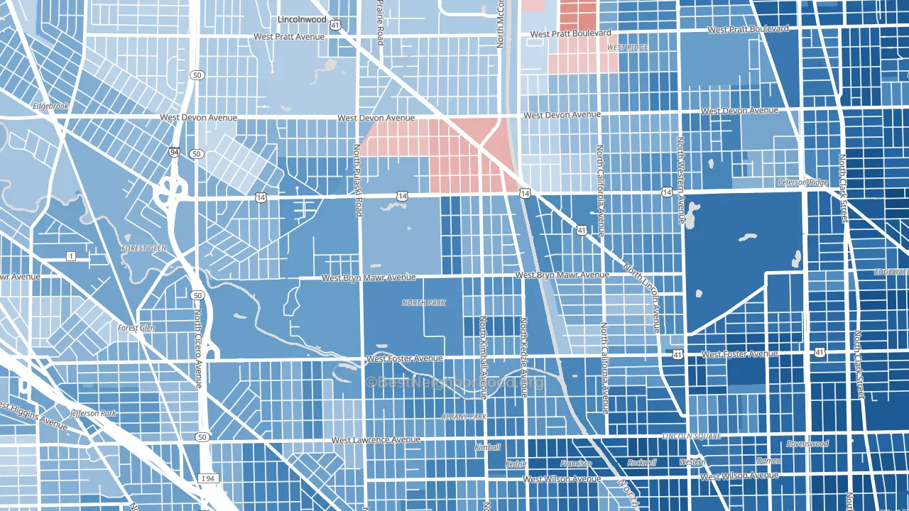 North Park, Chicago, IL block-group political-lean map