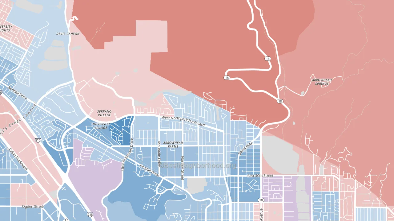 North Park Riverside, San Bernardino, CA block-group political-lean map