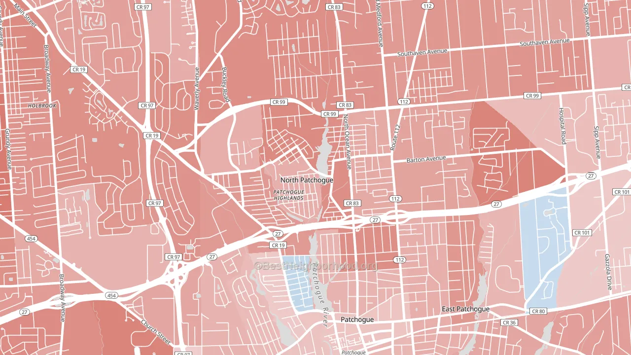 North Patchogue, NY block-group political-lean map