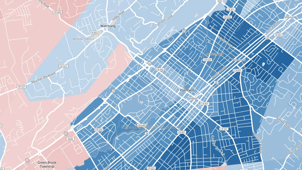North Plainfield, NJ block-group political-lean map