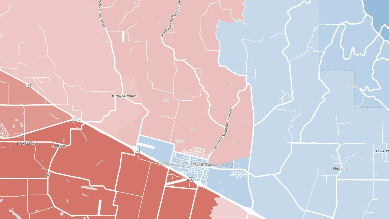 North Plains, OR block-group political-lean map