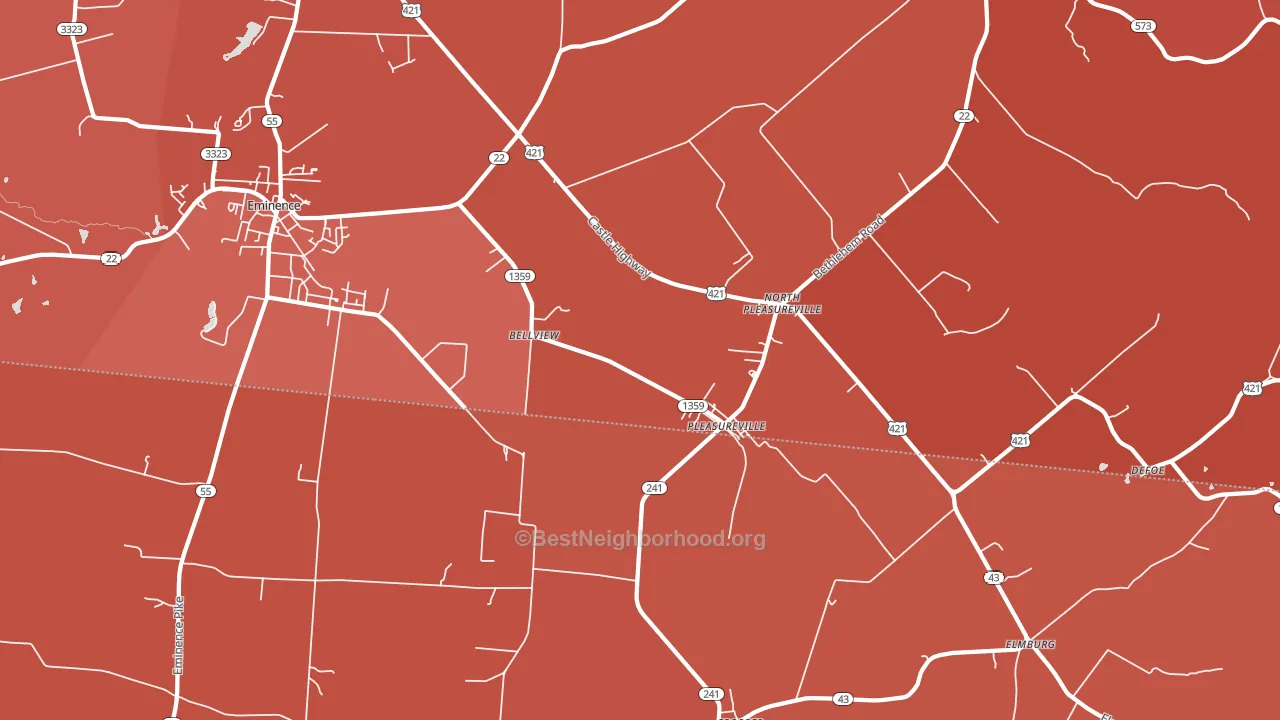 North Pleasureville, KY block-group political-lean map