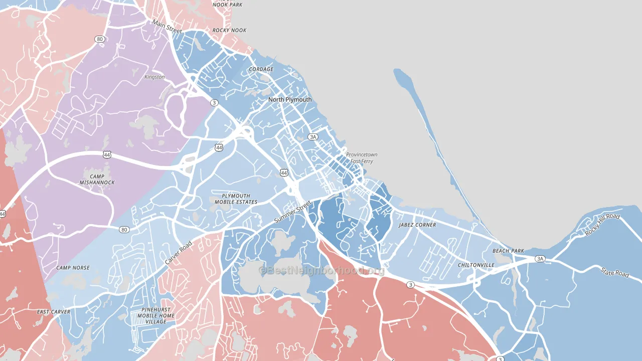 North Plymouth, Plymouth, MA block-group political-lean map