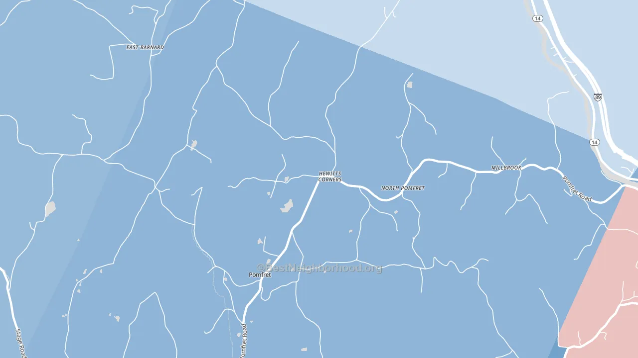 North Pomfret, VT block-group political-lean map