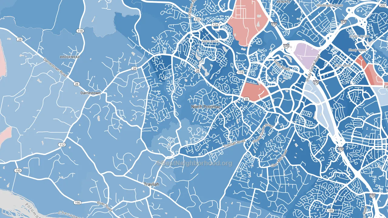 North Potomac, MD block-group political-lean map
