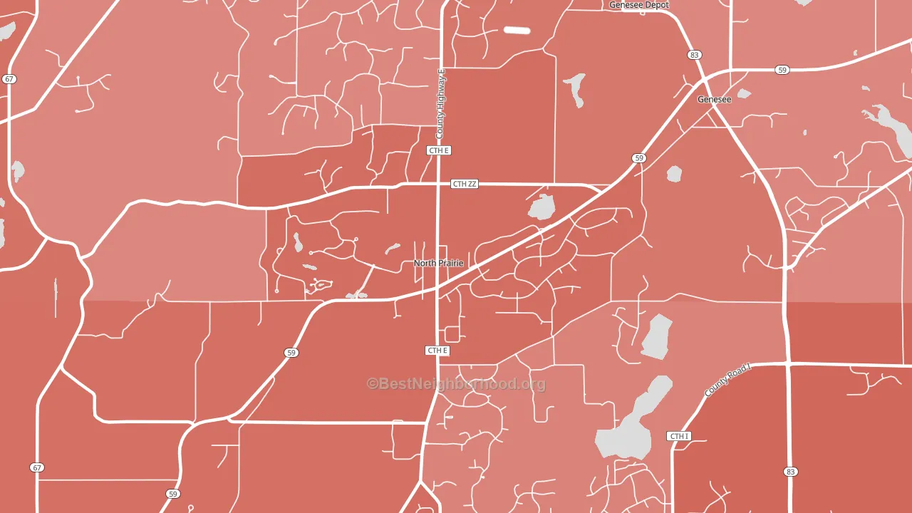 North Prairie, WI block-group political-lean map