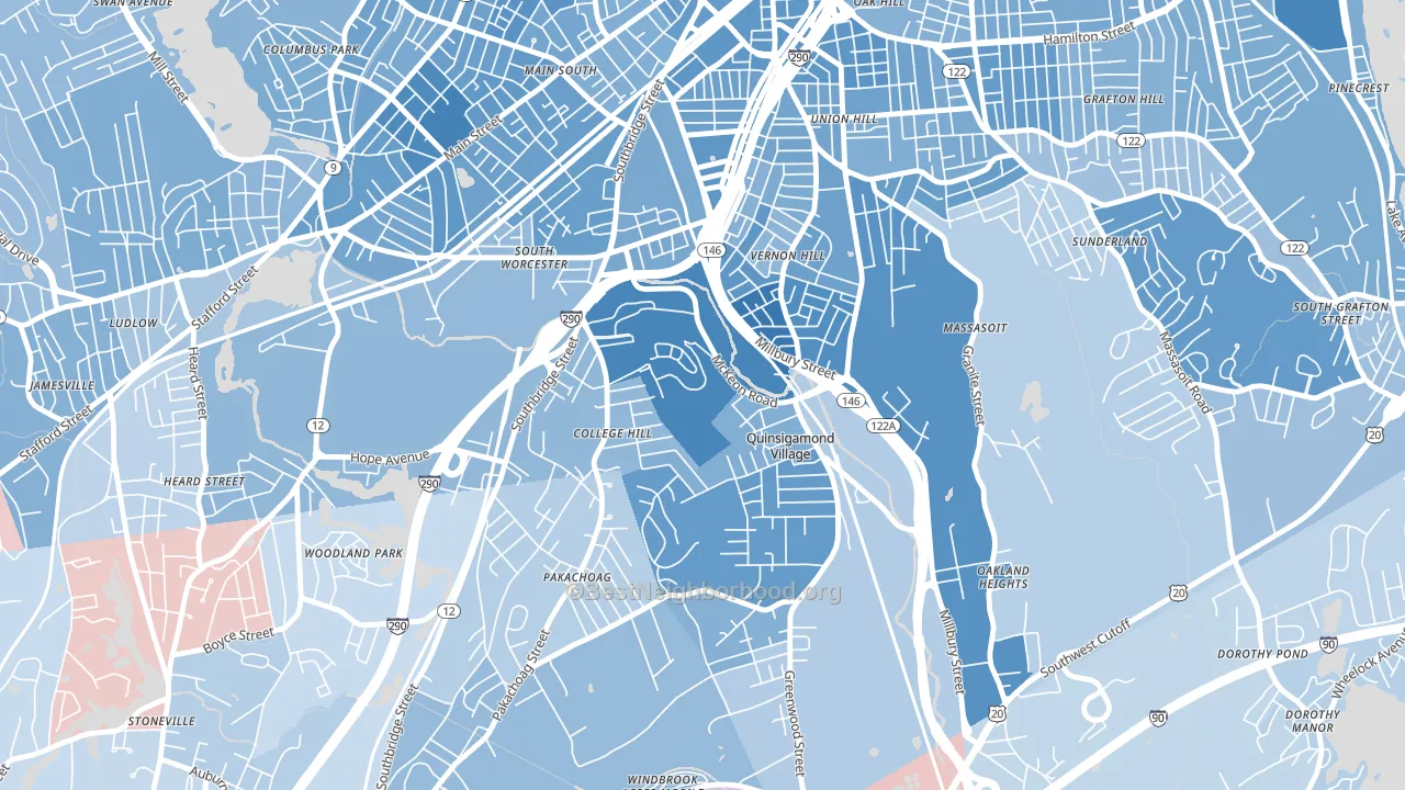 North Quinsigamond Village, Worcester, MA block-group political-lean map