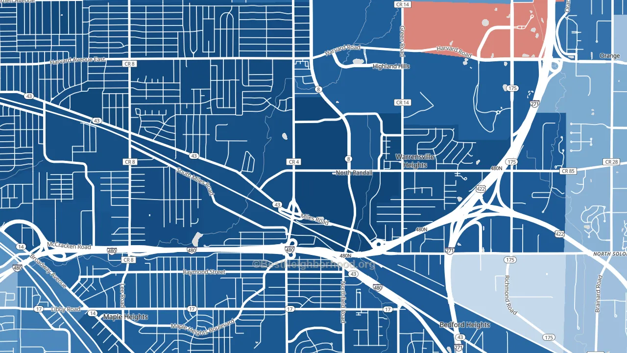 North Randall, OH block-group political-lean map