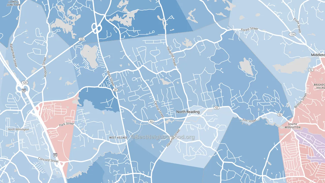North Reading, MA block-group political-lean map