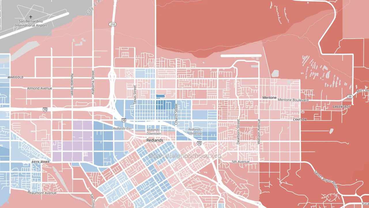 North Redlands, Redlands, CA block-group political-lean map