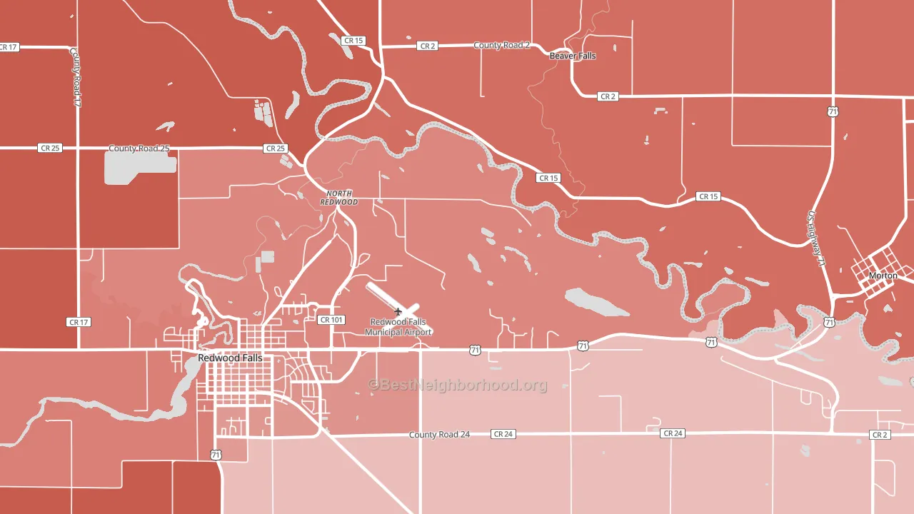 North Redwood, MN block-group political-lean map
