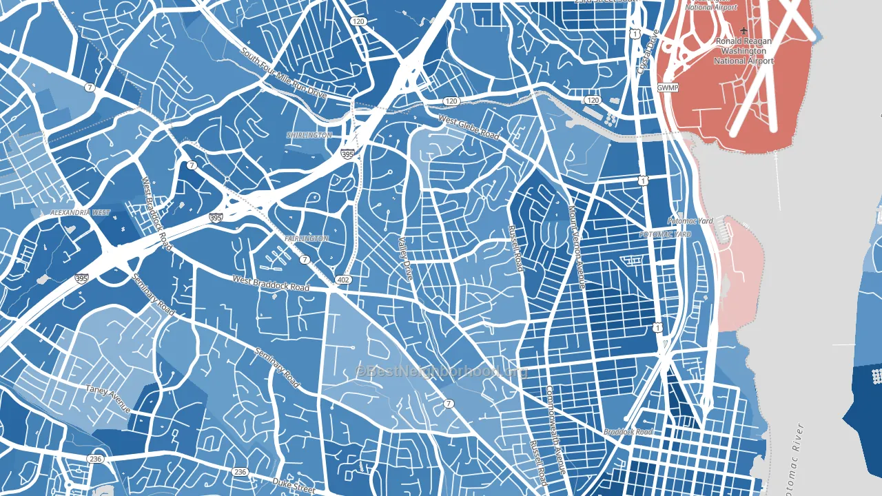 North Ridge Rosemont, Alexandria, VA block-group political-lean map