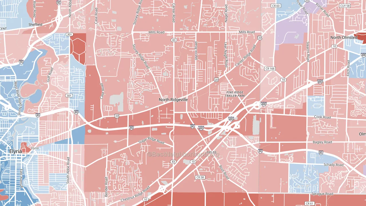 North Ridgeville, OH block-group political-lean map