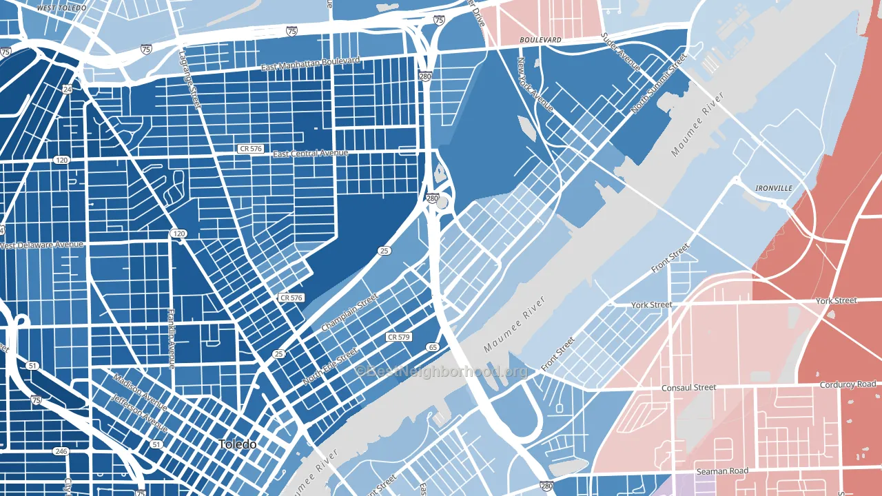 North River, Toledo, OH block-group political-lean map