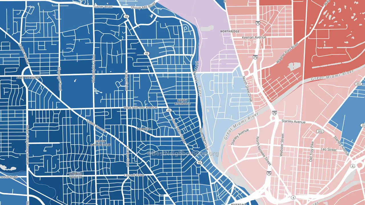 North Riverdale, Dayton, OH block-group political-lean map