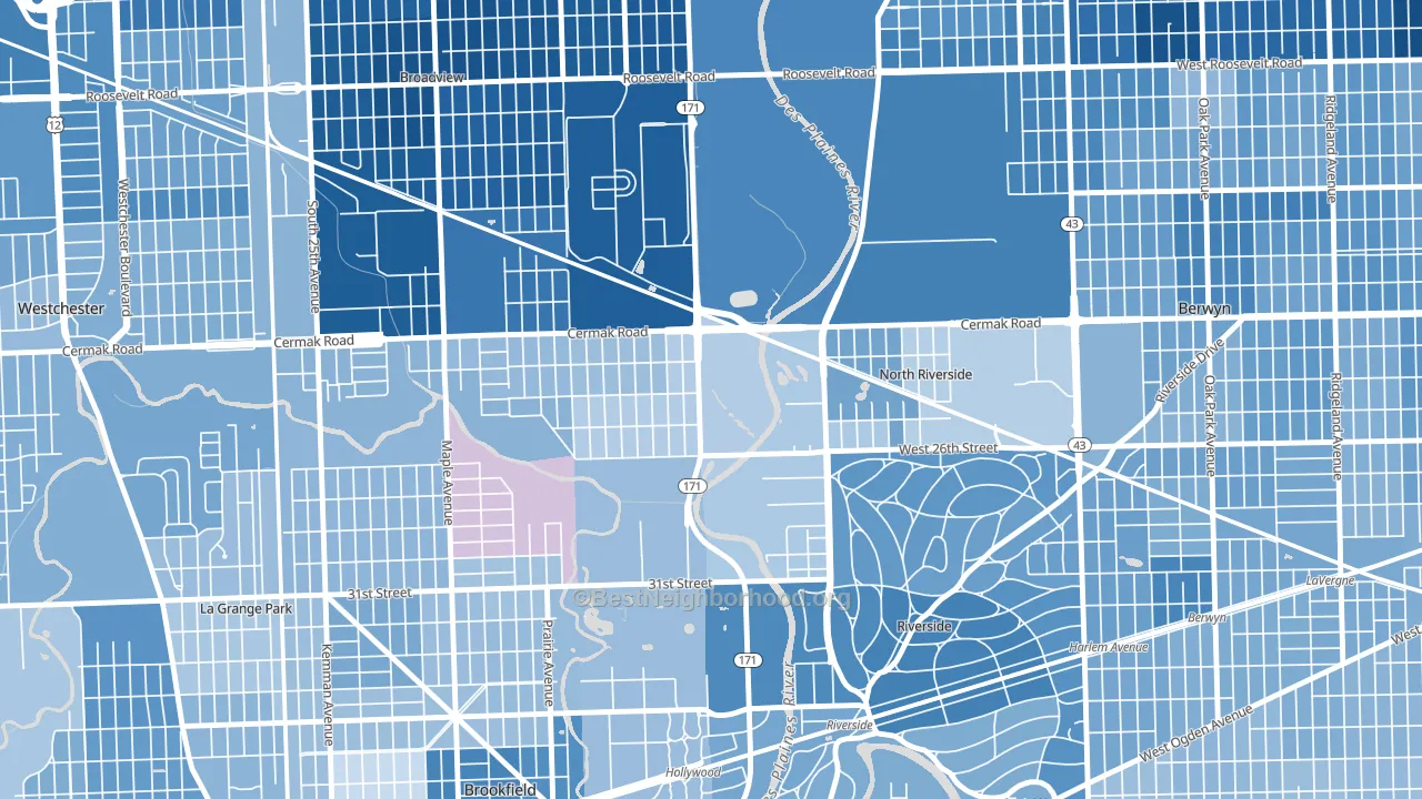 North Riverside, IL block-group political-lean map