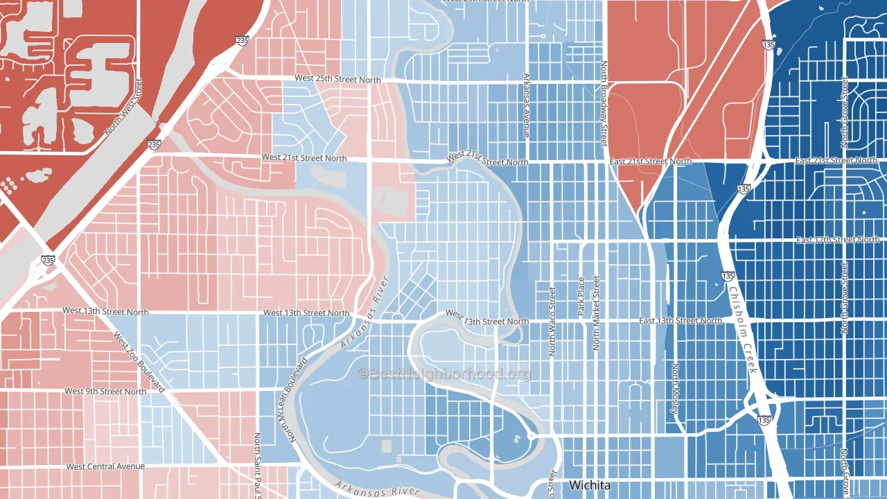 North Riverside, Wichita, KS block-group political-lean map