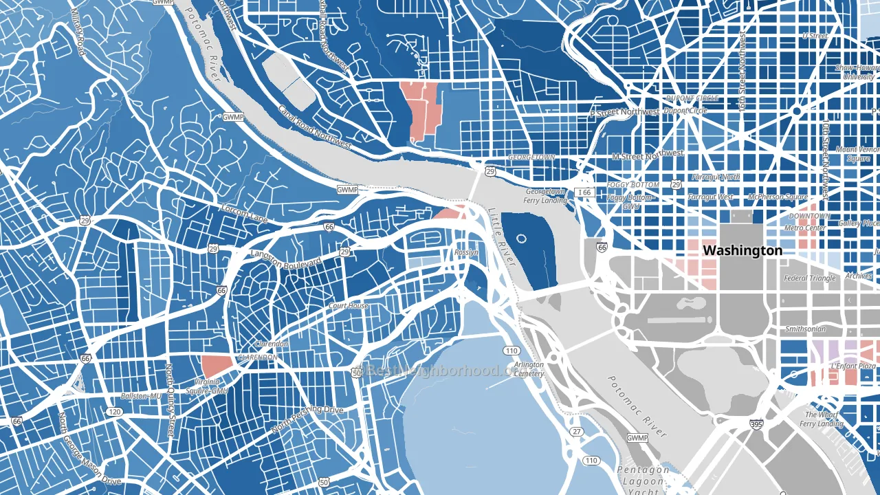 North Rosslyn, Arlington, VA block-group political-lean map