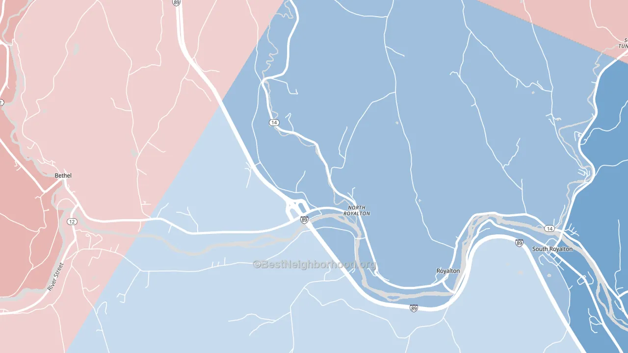 North Royalton, VT block-group political-lean map