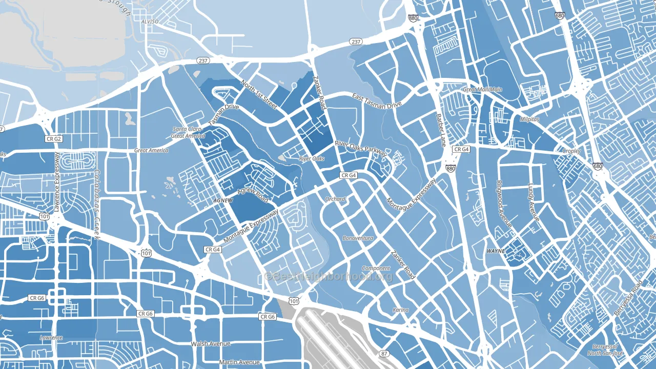 North San Jose, San Jose, CA block-group political-lean map