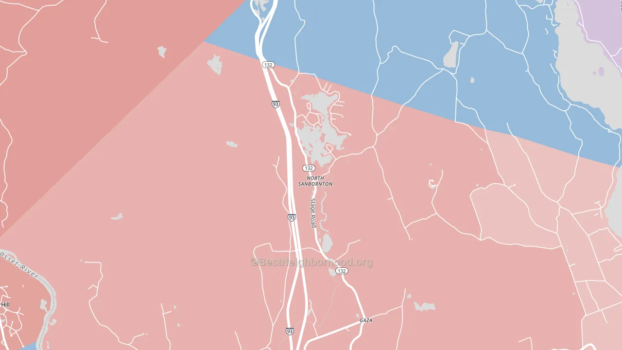 North Sanbornton, NH block-group political-lean map