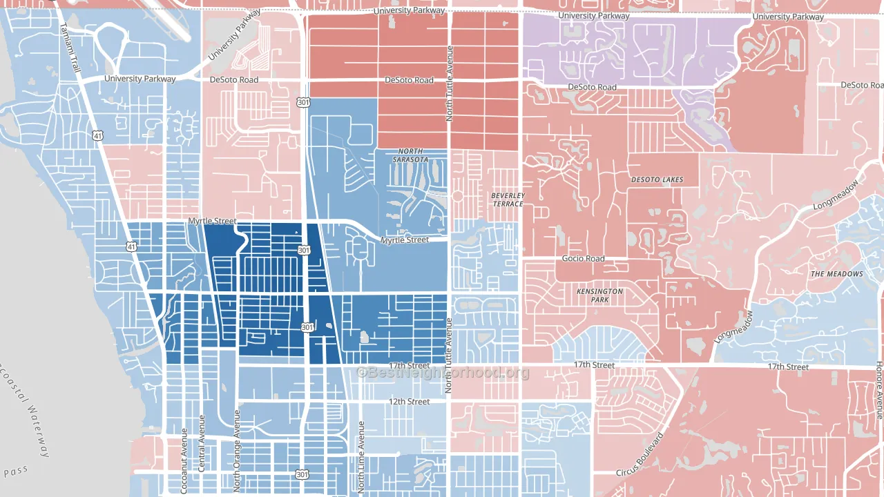 North Sarasota, FL block-group political-lean map