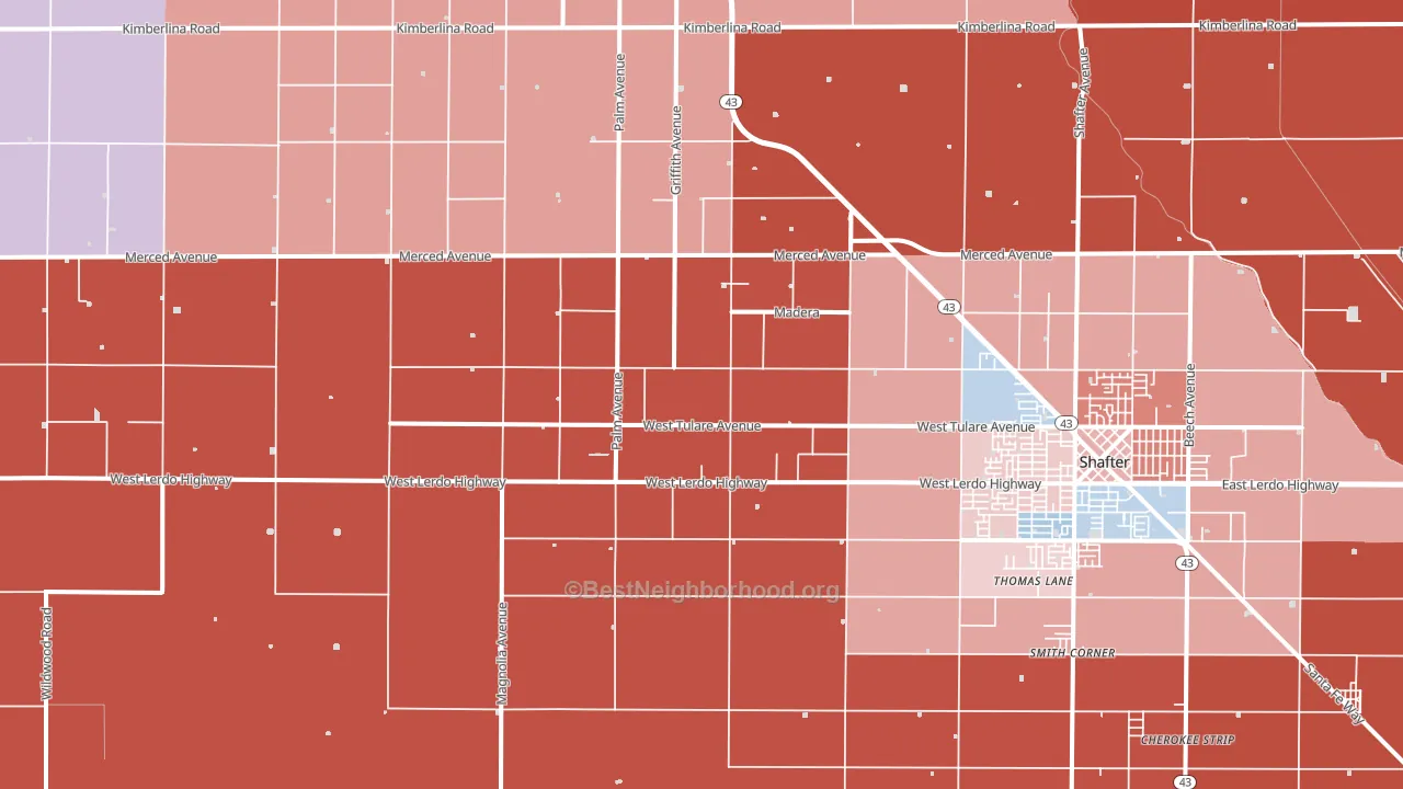 North Shafter, CA block-group political-lean map