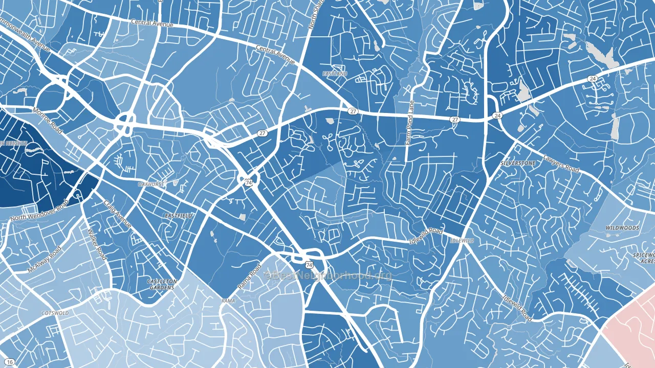 North Sharon Amity, Charlotte, NC block-group political-lean map