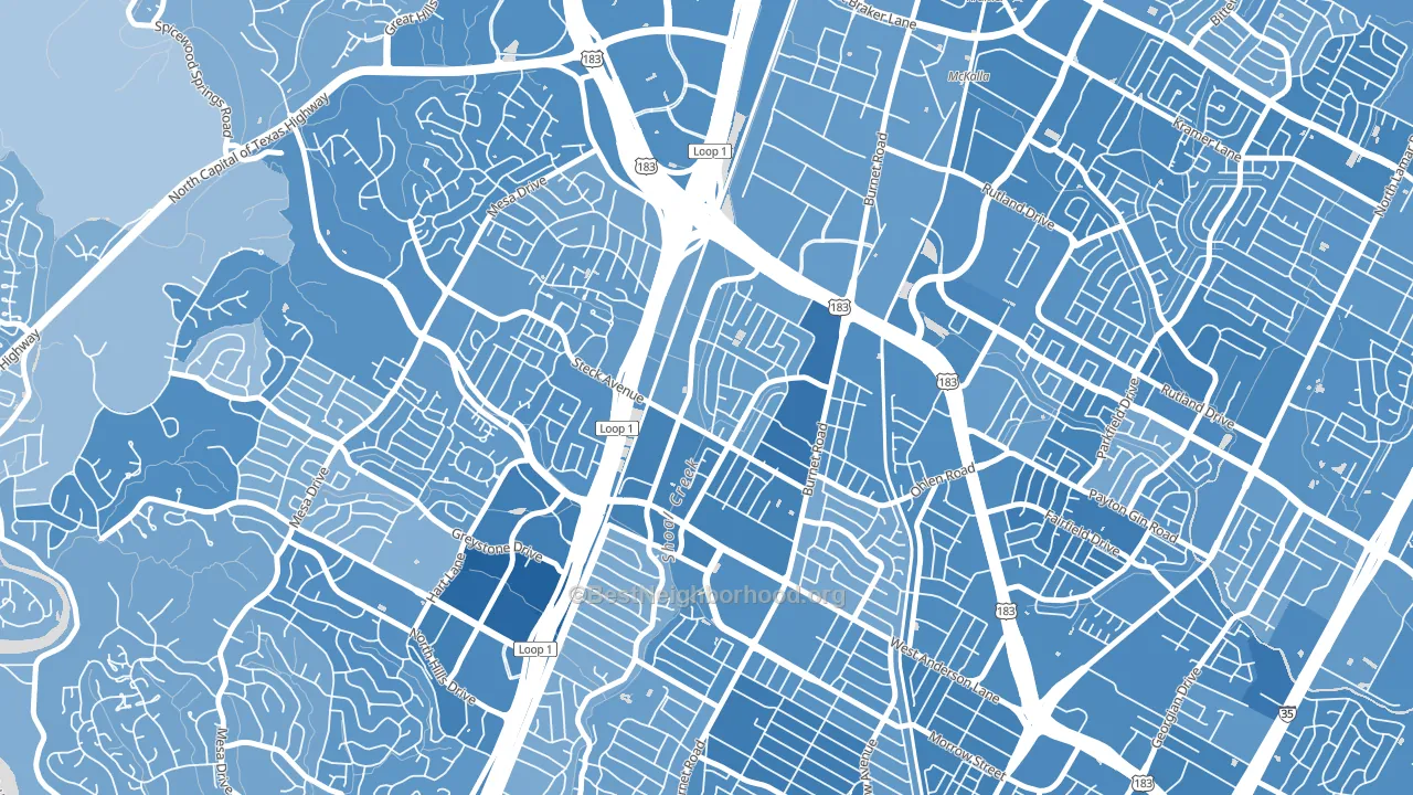 North Shoal Creek, Austin, TX block-group political-lean map