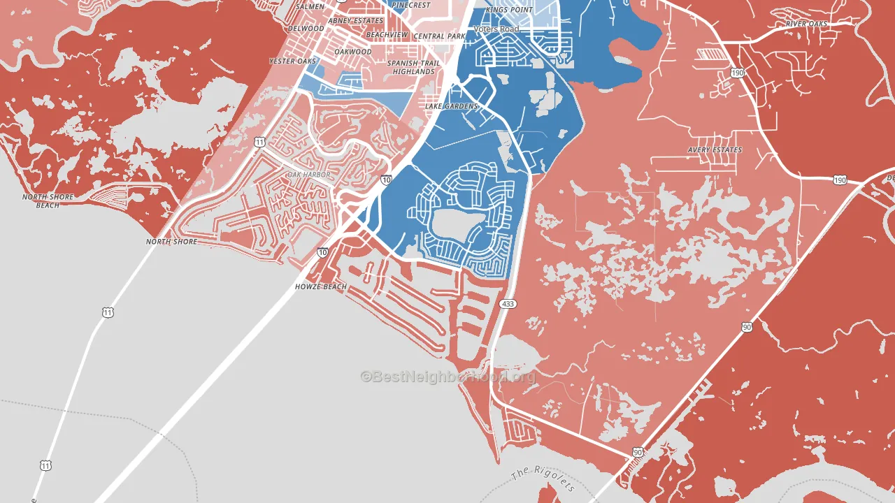 North Shore, LA block-group political-lean map