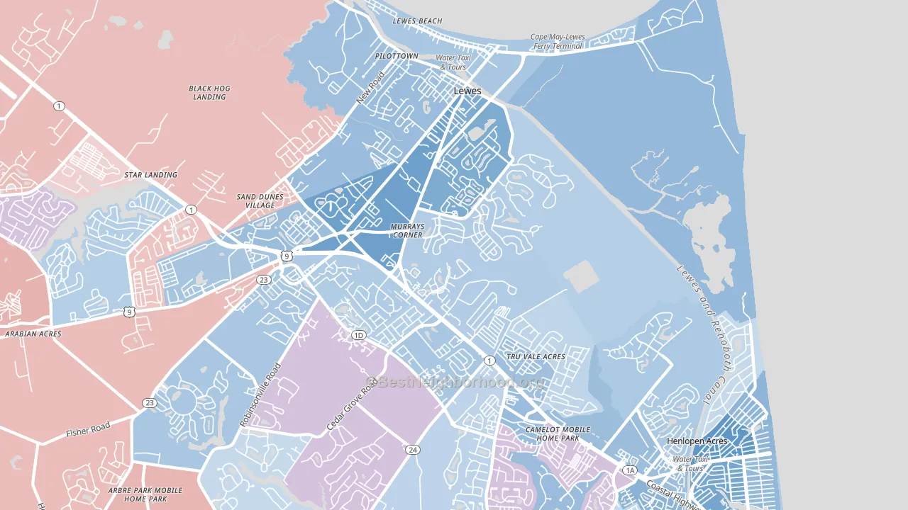 North Shores, DE block-group political-lean map