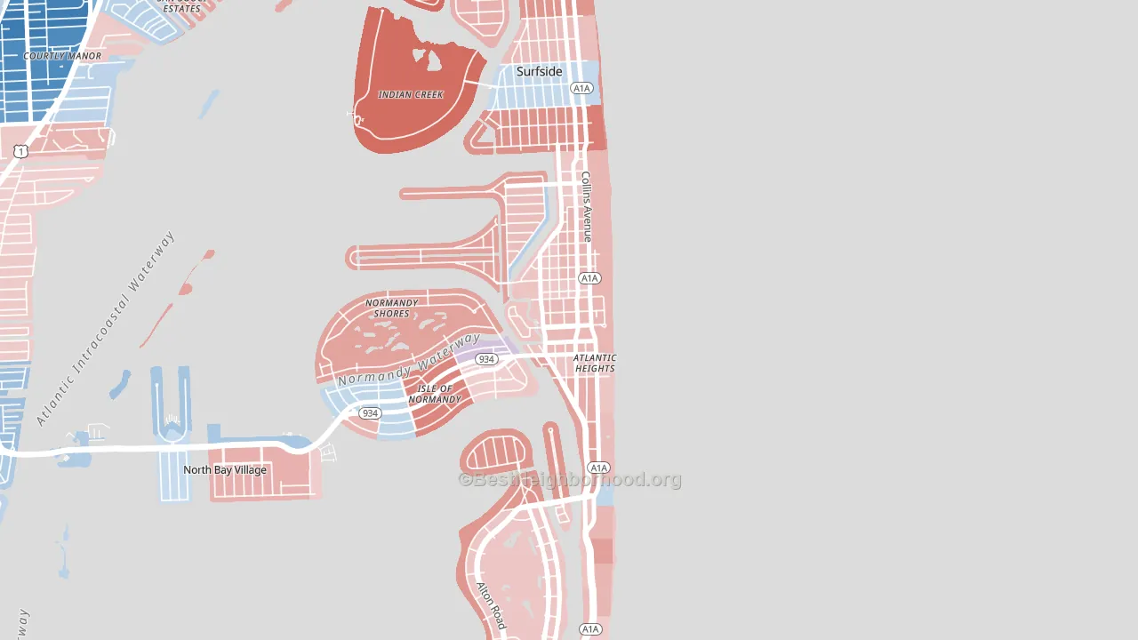 North Shores, North Bay Village, FL block-group political-lean map