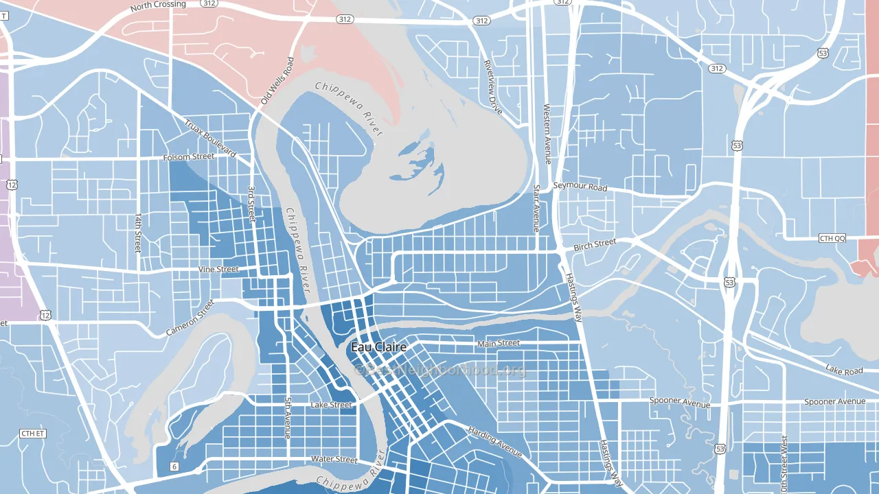 North Side Hill, Eau Claire, WI block-group political-lean map