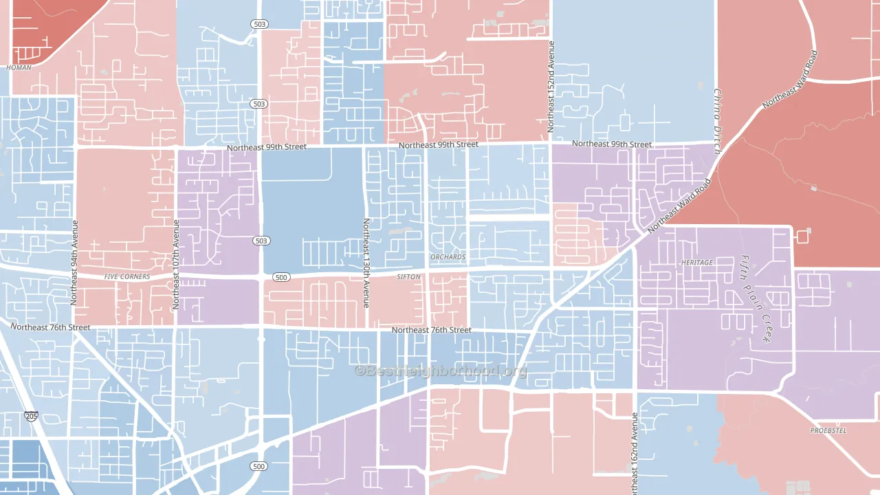 North Sifton-Orchards Area, Orchards, WA block-group political-lean map