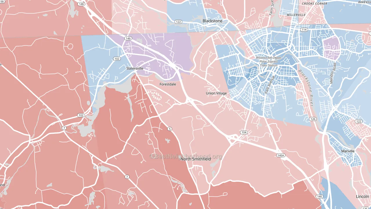 North Smithfield, RI block-group political-lean map