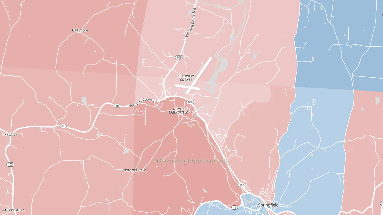 North Springfield, VT block-group political-lean map