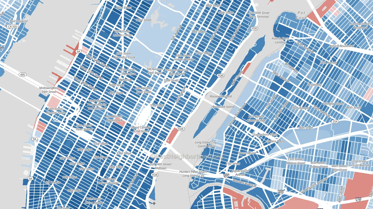 North Sutton Area, Manhattan, NY block-group political-lean map