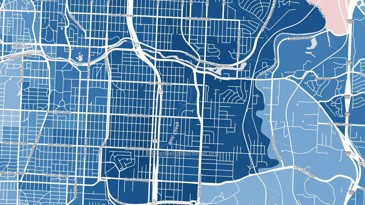 North Town Fork Creek, Kansas City, MO block-group political-lean map