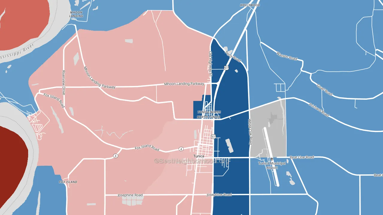 North Tunica, MS block-group political-lean map