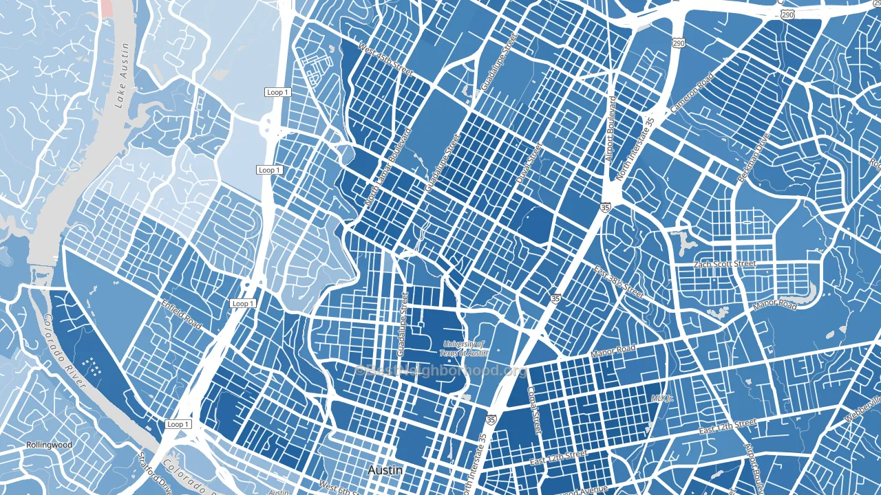 North University, Austin, TX block-group political-lean map