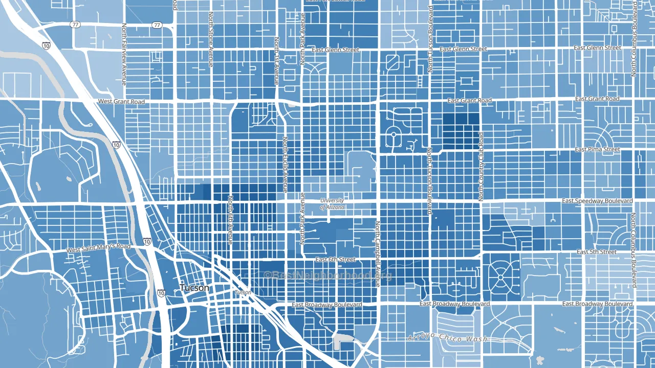 North University, Tucson, AZ block-group political-lean map