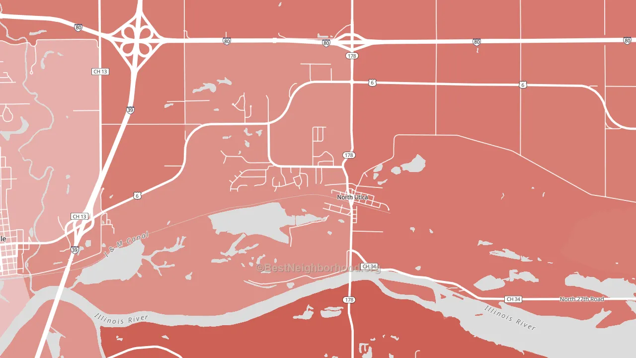 North Utica, IL block-group political-lean map
