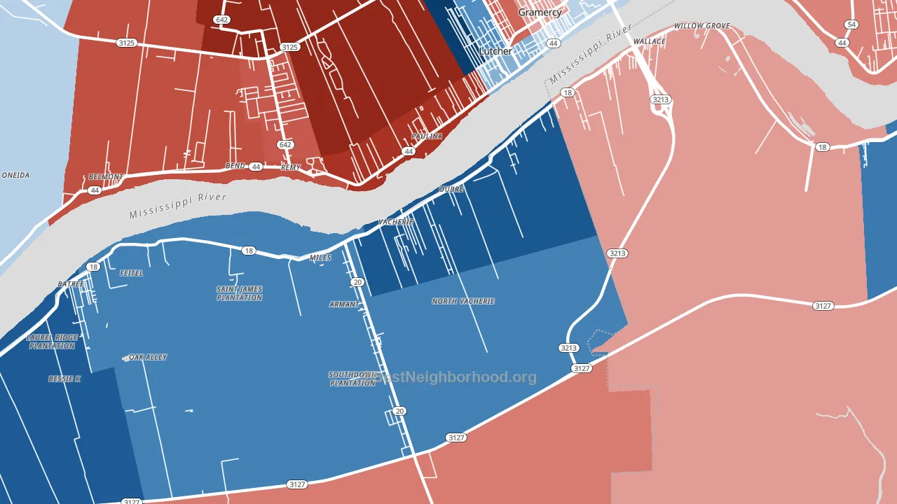 North Vacherie, LA block-group political-lean map