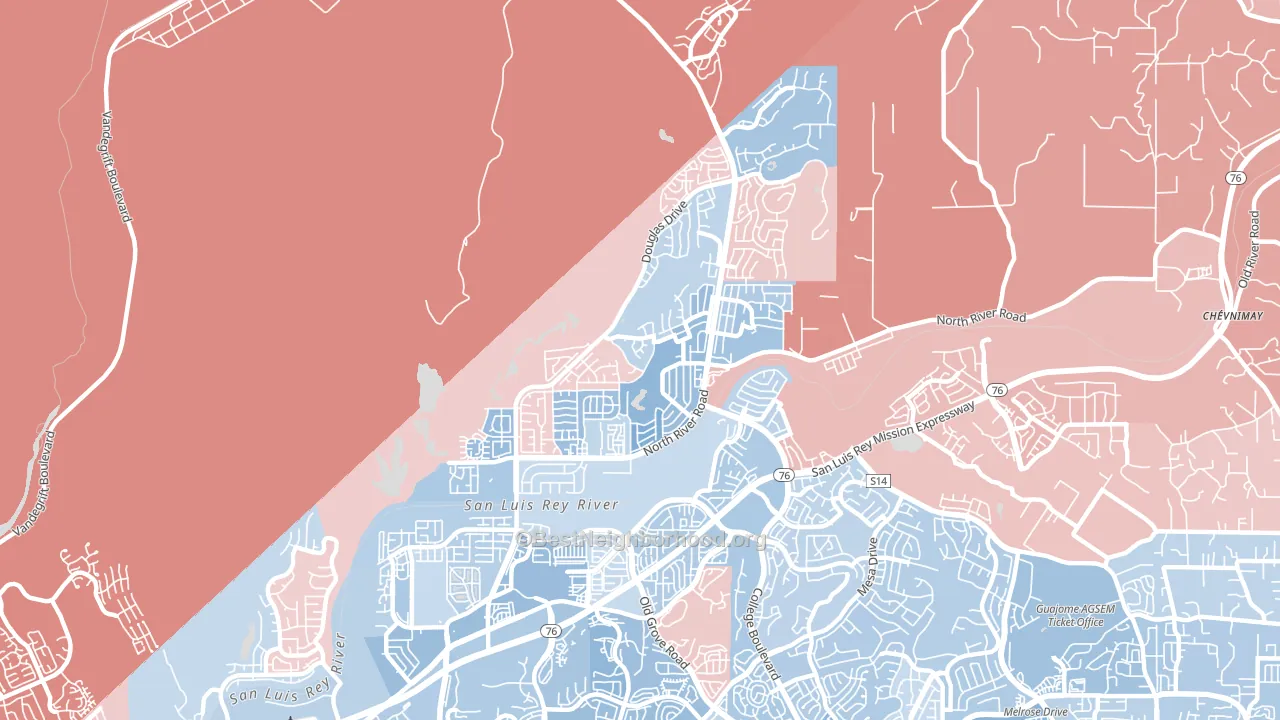 North Valley San Diego, Oceanside, CA block-group political-lean map