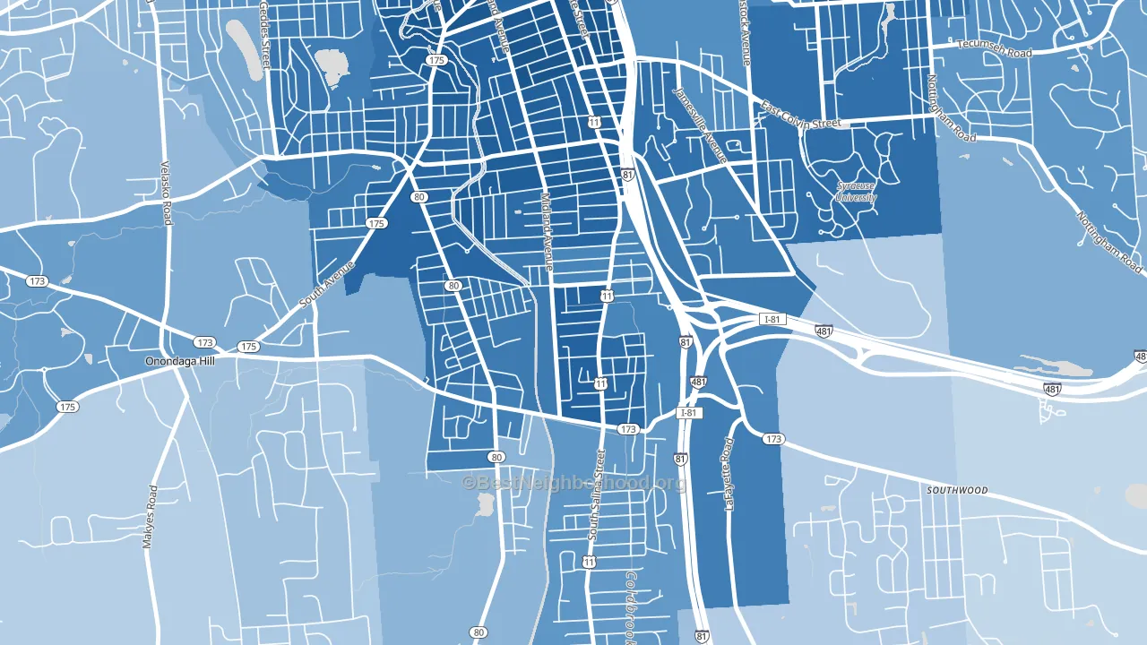 North Valley, Syracuse, NY block-group political-lean map