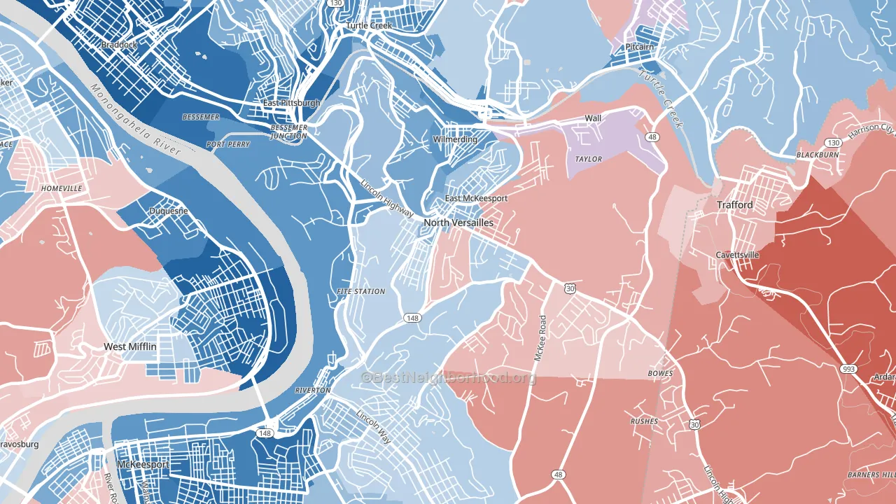 North Versailles, PA block-group political-lean map
