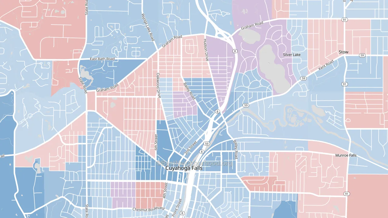 North Village, Cuyahoga Falls, OH block-group political-lean map